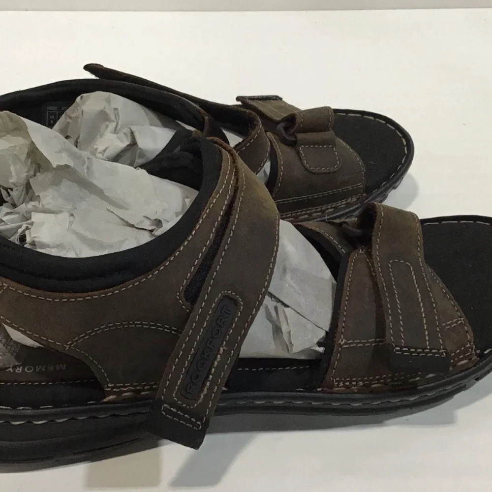 NEW!! Rockport Men's Darwyn Qtr Strap Brown Sandals Size 8